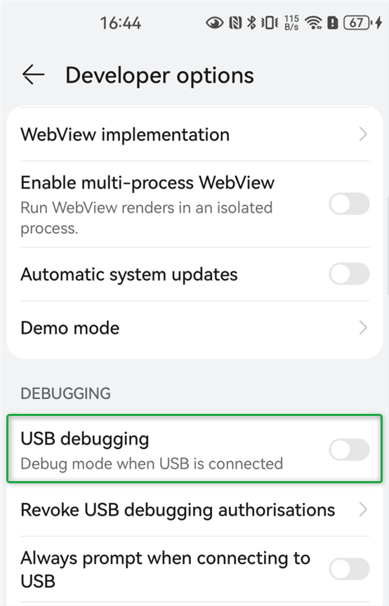Turn On USB Debugging