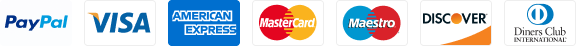 PayPal, VISA, AMEX, MasterCard, Maestro Discover, Diners Club